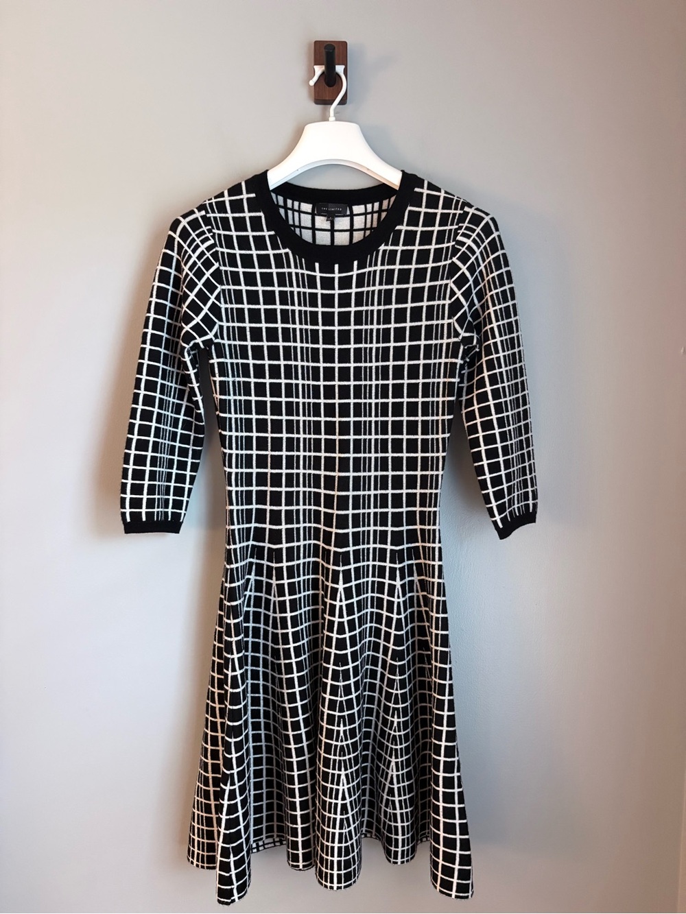 The Limited Grid Knit Fit & Flare A-line Sweater Dress Office Party Event